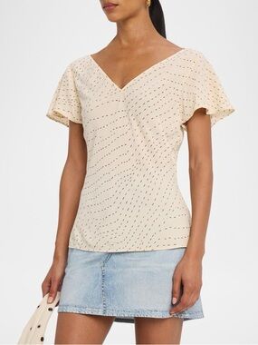 Rag & Bone Yvonne V- Neck Cream Brown Printed  Women’s Top Size 6 NWT